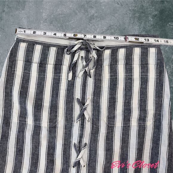 MADEWELL Lace Up Linen Cotton Blend Skirt Size 0 Gray White Lagenlook Mini NWT - Picture 4 of 12